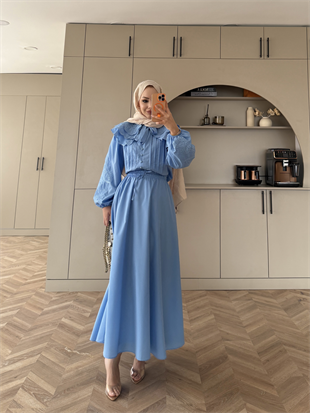 Dale Güpürlü Etekli Takım Mavi (8350)