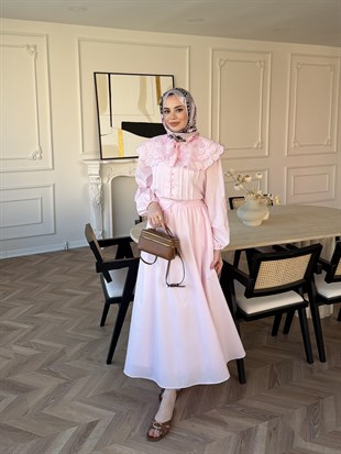 Dale Nakışlı Etekli Takım Pembe (8350)