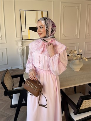Dale Nakışlı Etekli Takım Pembe (8350)