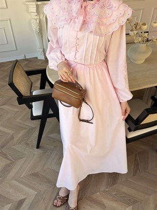 Dale Nakışlı Etekli Takım Pembe (8350)