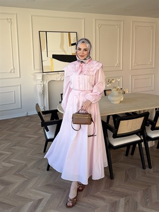 Dale Nakışlı Etekli Takım Pembe (8350)