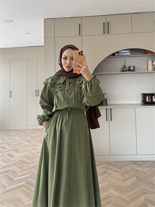 Dale Nakışlı Etekli Takım Yeşil (8350)