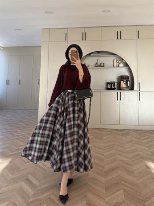 Dali Ekose Etek Bordo-Siyah 15