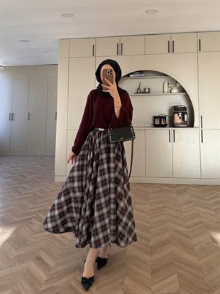 Dali Ekose Etek Bordo-Siyah 15