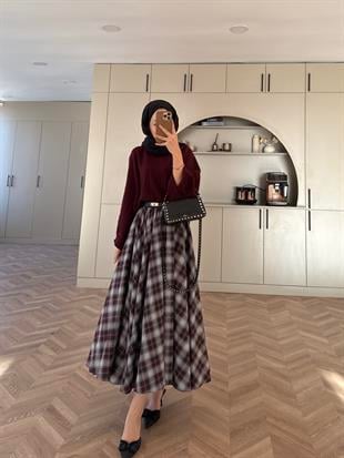 Dali Ekose Etek Bordo-Siyah 15