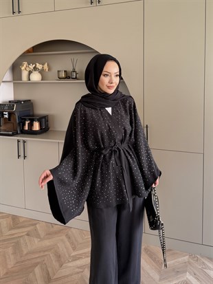 Damla Yarasa Kol Pantolonlu Takım Siyah (5608)