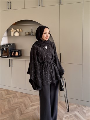 Damla Yarasa Kol Pantolonlu Takım Siyah (5608)
