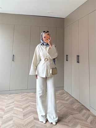 Dark Broş Detaylı Cupra Takım Bej (4437)