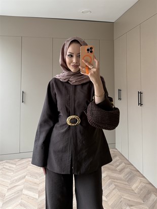 Dark Broş Detaylı Cupra Takım Kahve (4437)