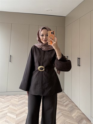 Dark Broş Detaylı Cupra Takım Kahve (4437)