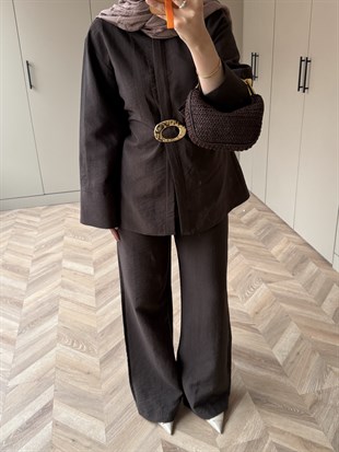 Dark Broş Detaylı Cupra Takım Kahve (4437)