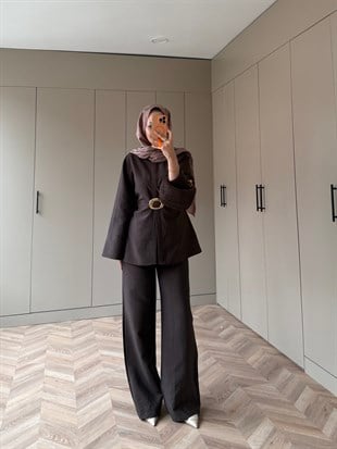 Dark Broş Detaylı Cupra Takım Kahve (4437)