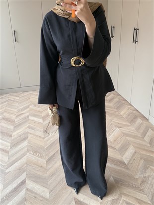 Dark Broş Detaylı Pantolonlu Takım Siyah (4437)
