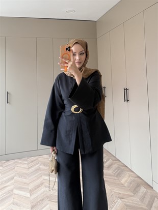 Dark Broş Detaylı Pantolonlu Takım Siyah (4437)