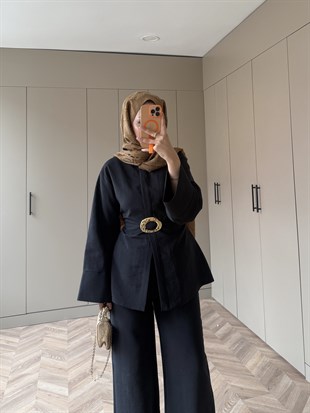 Dark Broş Detaylı Pantolonlu Takım Siyah (4437)