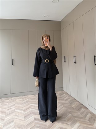 Dark Broş Detaylı Pantolonlu Takım Siyah (4437)
