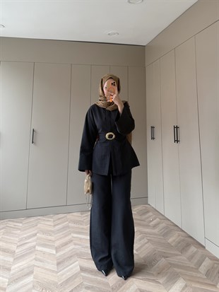 Dark Broş Detaylı Pantolonlu Takım Siyah (4437)