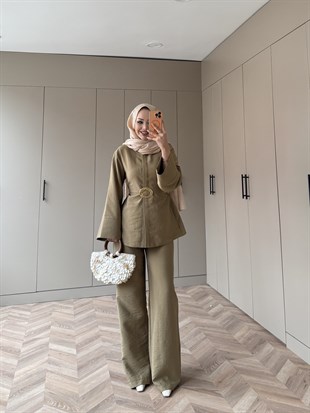 Dark Broş Detaylı Cupra Takım Yağ Yeşili (4437) 