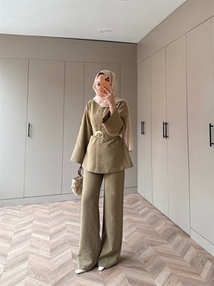 Dark Broş Detaylı Cupra Takım Yağ Yeşili (4437) 