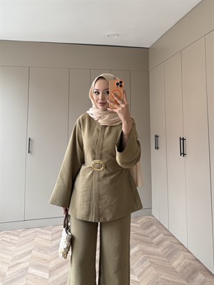 Dark Broş Detaylı Cupra Takım Yağ Yeşili (4437) 