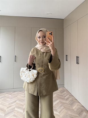 Dark Broş Detaylı Cupra Takım Yağ Yeşili (4437) 