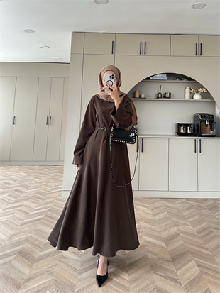 Davina Kemerli Modal Elbise Acı Kahve (648)