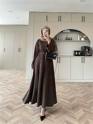 Davina Kemerli Modal Elbise Acı Kahve (648)