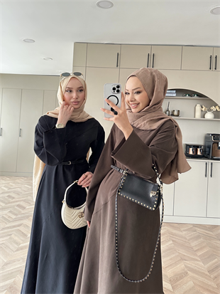 Davina Kemerli Modal Elbise Acı Kahve (648)