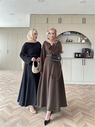 Davina Kemerli Modal Elbise Acı Kahve (648)