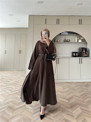 Davina Kemerli Modal Elbise Acı Kahve (648)