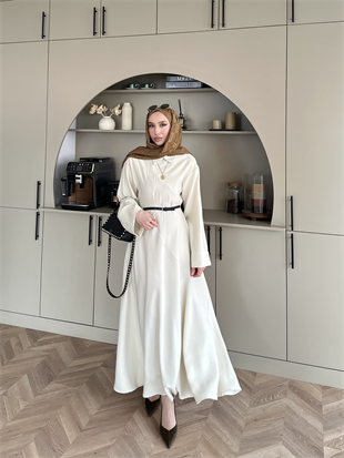 Davina Kemerli Modal Elbise Bej (648)