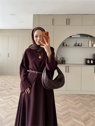 Davina Kemerli Modal Elbise Mürdüm (648)