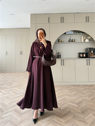 Davina Kemerli Modal Elbise Mürdüm (648)