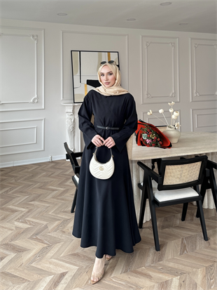 Davina Kemerli Modal Elbise Siyah (648)