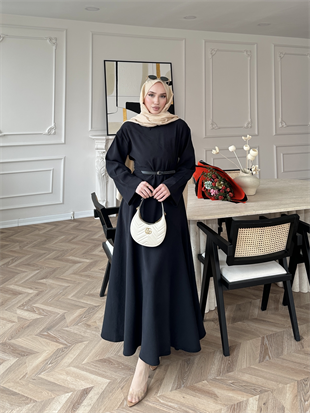 Davina Kemerli Modal Elbise Siyah (648)