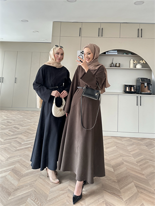 Davina Kemerli Modal Elbise Siyah (648)