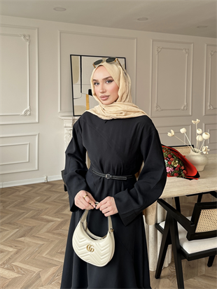 Davina Kemerli Modal Elbise Siyah (648)