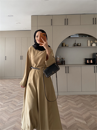 Davina Kemerli Modal Elbise Yağ Yeşili (648)