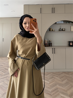 Davina Kemerli Modal Elbise Yağ Yeşili (648)