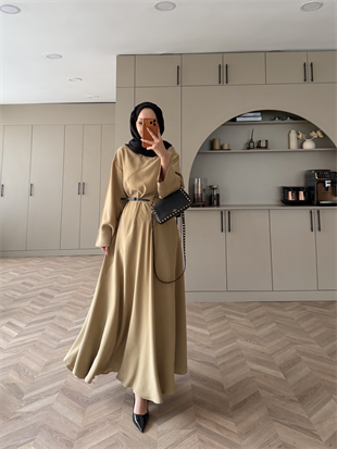 Davina Kemerli Modal Elbise Yağ Yeşili (648)