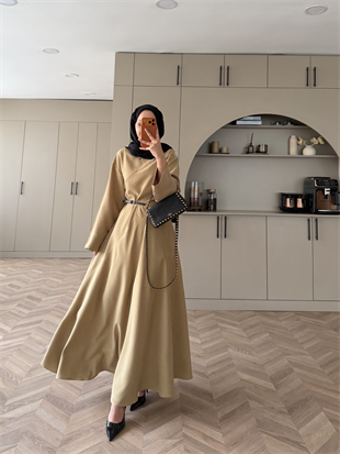 Davina Kemerli Modal Elbise Yağ Yeşili (648)