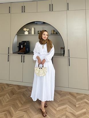 Dean Müslin Elbise Beyaz