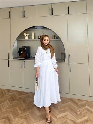 Dean Müslin Elbise Beyaz