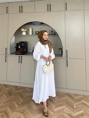 Dean Müslin Elbise Beyaz