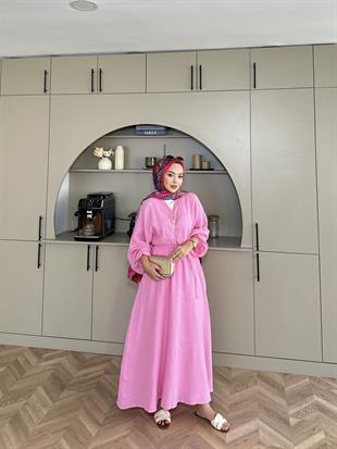 Dean Müslin Elbise Pembe