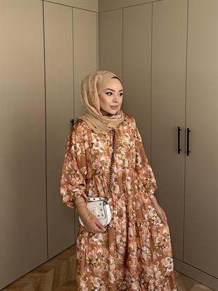 Defne Pamuk Vual Elbise Kahve