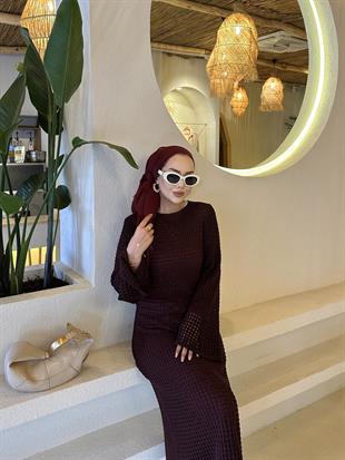 Deja Fileli Elbise Bordo