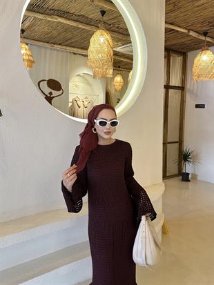 Deja Fileli Elbise Bordo