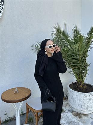 Mia Fileli Elbise Siyah