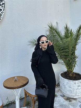 Mia Fileli Elbise Siyah